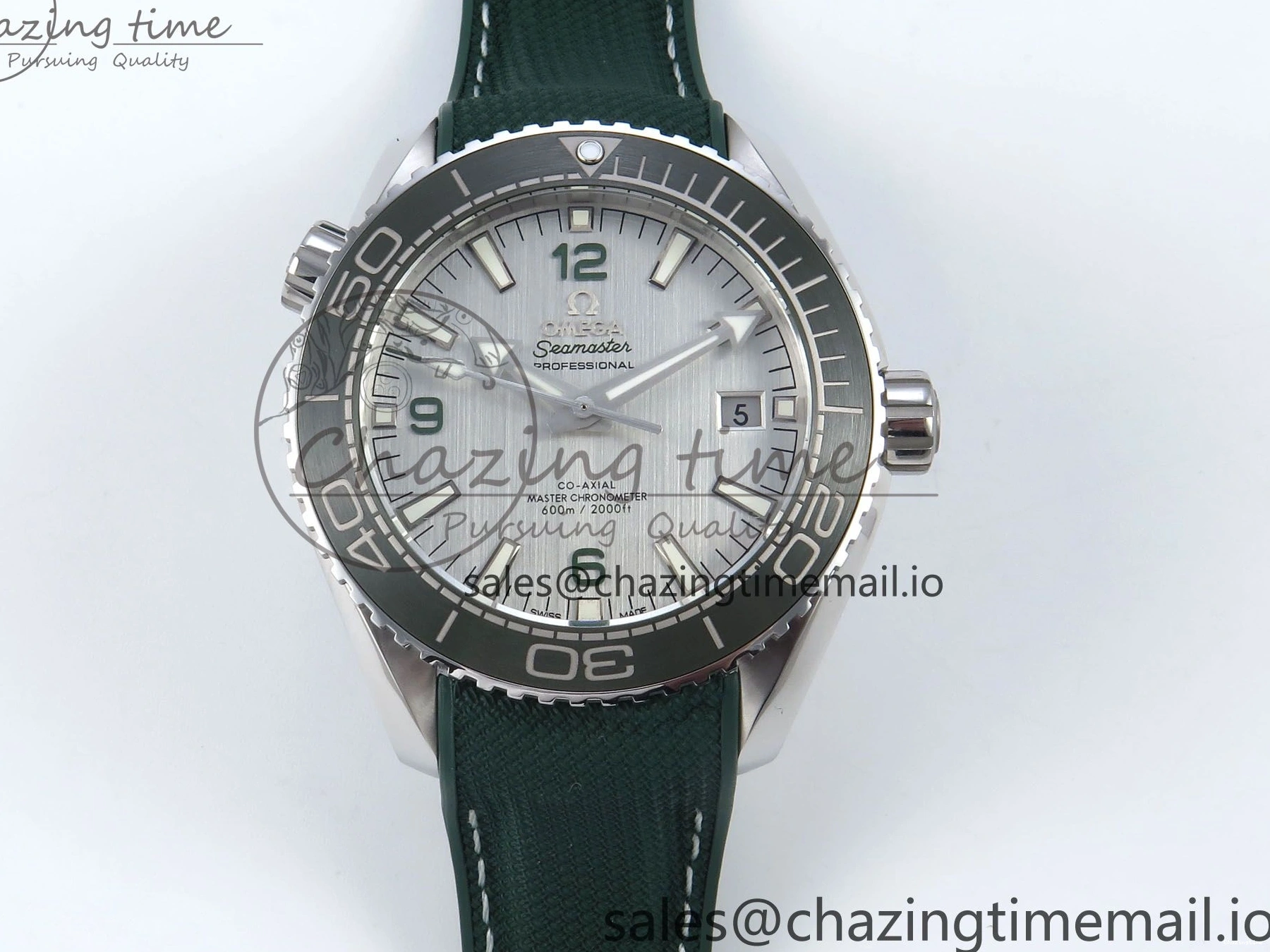 0416 Bold Seamaster Planet Ocean 600M 43.5mm SS SCF 1:1 Best Edition Green Bezel Gray Dial on Green Rubber Strap A8900 Super Clone 7666